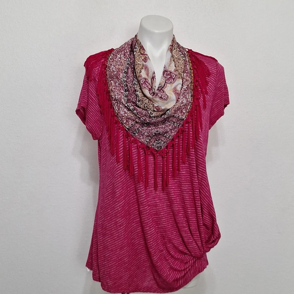 Energe World Wear Bohemian NWOT Pink Boho Striped W/Scarf & Twist Bottom Hem *XL - Picture 2 of 13